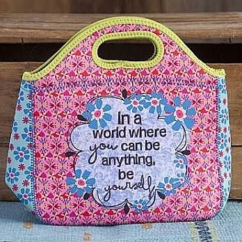 Natural Life 印花潛水布提袋-紅底藍花