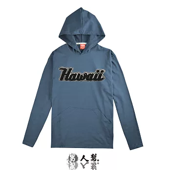 【男人幫】T5649＊【Hawaill接拚美式風格長袖連帽T恤】深藍色M號