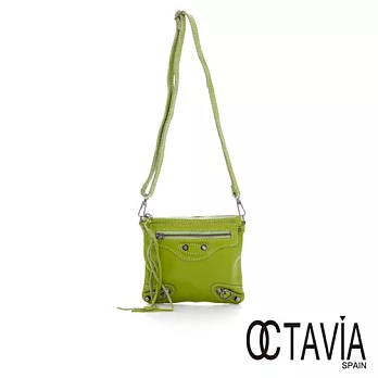 【Octavia 8 真皮】小郵差 牛皮斜背機車口袋包 - 口袋綠口袋綠