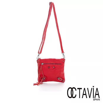 【Octavia 8 真皮】小郵差 牛皮斜背機車口袋包 - 口袋紅口袋紅
