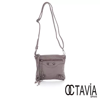 【Octavia 8 真皮】小郵差 牛皮斜背機車口袋包 - 口袋灰口袋灰