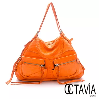 【Octavia 8 真皮】鍾情 雙皮帶車線半月機車包 -超模桔超模桔