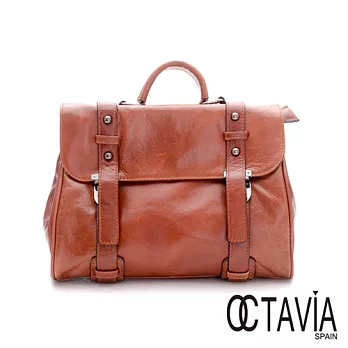 【Octavia 8 真皮】復古機車書包 方方的油蠟牛皮肩背包 - 古堡咖古堡咖