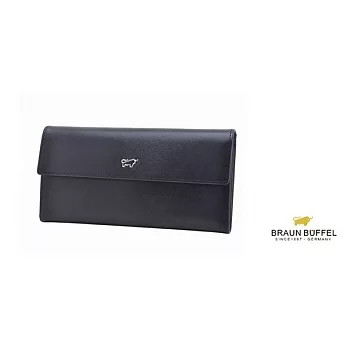 【BRAUN BUFFEL．德國小金牛】MACHT-L繽紛馬毛系列13卡扣式長夾-經典黑