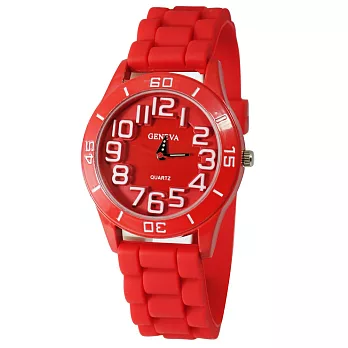 《GENEVA》3929 輕甜馬卡龍 立體錶面膠錶(紅色)