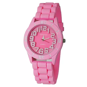 《GENEVA》3929 輕甜馬卡龍 立體錶面膠錶(粉色)