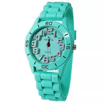 《GENEVA》3929 輕甜馬卡龍 立體錶面膠錶(蒂綠-粉字)