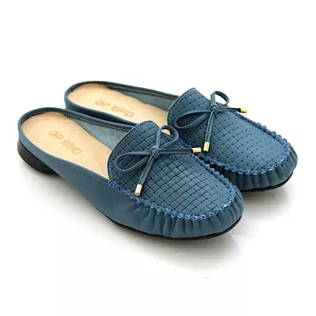 ◤Green Phoenix◥秋冬款編織造型真皮前包後空懶人拖鞋5深藍