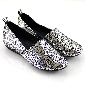 ◤Green Phoenix◥時尚金屬感爆裂紋休閒懶人鞋40銀色