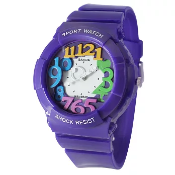 《SANDA》234繽紛年代漾彩指針日式腕錶(葡萄紫)