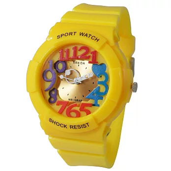 《SANDA》234繽紛年代漾彩指針日式腕錶(黃色)