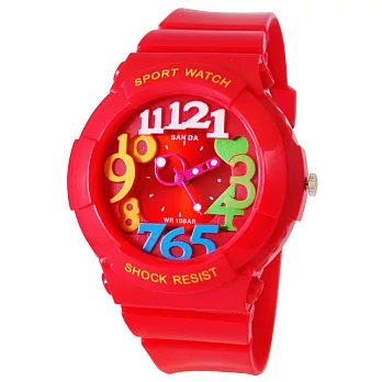 《SANDA》234繽紛年代漾彩指針日式腕錶(紅色)