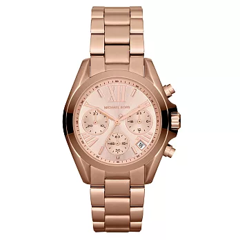 Michael Kors 熱吻巴黎三環計時腕錶-玫瑰金x鋼帶