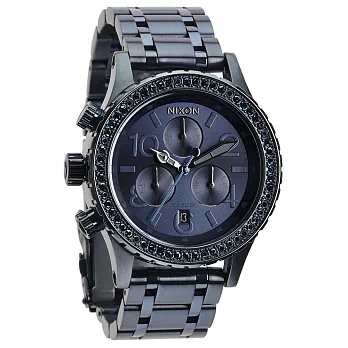 NIXON 38-20 CHRONO 潮流重擊晶鑽腕錶-黑藍