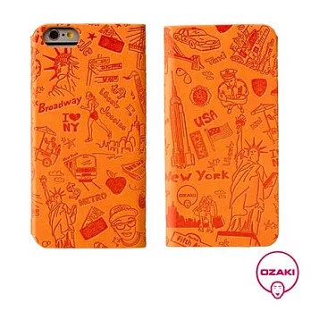 Ozaki Travel iPhone6 (4.7吋)旅行側翻附卡槽保護皮套紐約-橘色