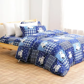葉月《Q藍熊》加大雙人-暖呼呼搖粒絨被套/床包四件組