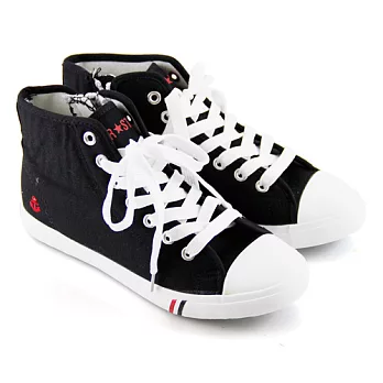 ◤Green Phoenix◥素色船錨海軍風側拉鍊綁帶帆布鞋23黑色