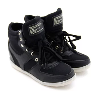 ◤Green Phoenix◥休閒內增高綁帶拼接帆布球鞋40黑色