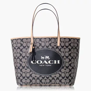 COACH 防刮材質素面肩背托特包(大款)_黑灰色