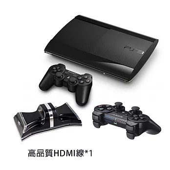 『限量優惠』PS3 500G主機(CECH-4007B)+第2支手把（顏色隨機）+副廠雙手充電座+高品質HDMI線*1極致黑