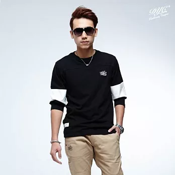 【DYC】 拼接繡花長袖TS黑