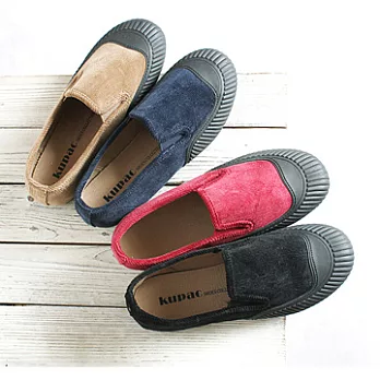 ezwalking{韓國女鞋}黑邊條紋燈芯絨便鞋-黑、棕、紅、海軍藍