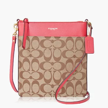 COACH 輕便型 織布皮飾邊肩背/斜背包(小款)_卡其粉