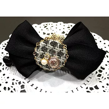 【Kelly凱莉正韓】韓國進口髮夾-小香風氣質名媛黑色蝴蝶結髮夾/髮飾/香蕉夾黑色