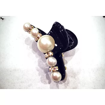 【Kelly凱莉正韓】韓國進口髮夾-小香風珍珠小夾子/髮飾/鯊魚夾/瀏海夾黑-大