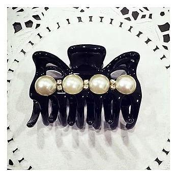 【Kelly凱莉正韓】韓國進口髮夾-優雅經典珍珠小夾子/髮飾/鯊魚夾/瀏海夾黑-大