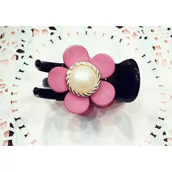 【Kelly凱莉正韓】韓國進口髮夾-立體小花珍珠髮飾/三爪夾/鯊魚夾/瀏海夾(兩色可挑選)粉紅