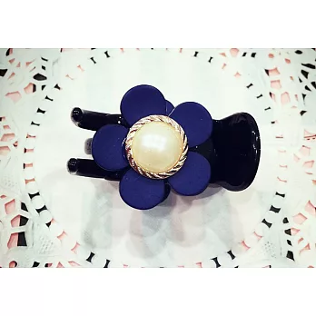 【Kelly凱莉正韓】韓國進口髮夾-立體小花珍珠髮飾/三爪夾/鯊魚夾/瀏海夾(兩色可挑選)寶藍