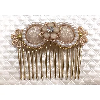 【Kelly凱莉正韓】韓國進口飾品-手工韓國布經典小花珍珠瀏海叉/髮叉/髮飾(三色可挑選)米色