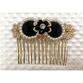 【Kelly凱莉正韓】韓國進口飾品-手工韓國布經典小花珍珠瀏海叉/髮叉/髮飾(三色可挑選)黑色