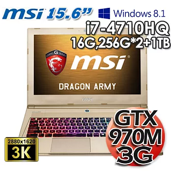 微星MSI GS60 2QE 3K版 金 i7-4710HQ GTX970M 3G獨顯 15.6吋Win8.1 電競筆電(GS60 2QE-GG747116G1T0DX)