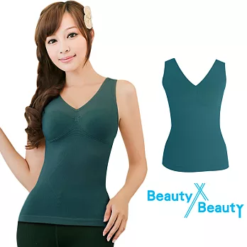 【Beauty x Beauty】美型纖體塑身/V領背心_180D機能款(藍綠色)