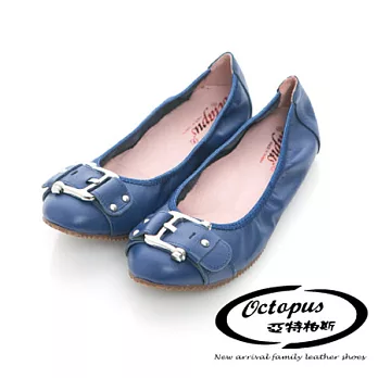 Octapus時尚簡約柔軟牛皮娃娃鞋-風潮藍大人款5風潮藍