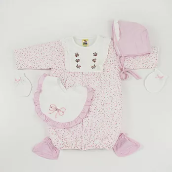 【愛的世界】MYBABY小兔與雲系列點點純棉舖棉長袖兩用嬰衣套組5件組(不附禮盒)-台灣製-3M淺粉紅色