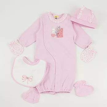 【愛的世界】MYBABY小兔與雲系列純棉長袖衣連褲套組5件組(不附禮盒)-台灣製-3M淺粉紅色