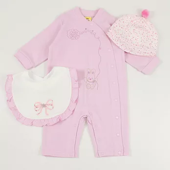 【愛的世界】MYBABY小兔與雲系列純棉長袖衣連褲套組3件組(不附禮盒)-台灣製-3M淺粉紅色