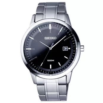 SEIKO 極致經典日期都會腕錶-黑X銀(男)