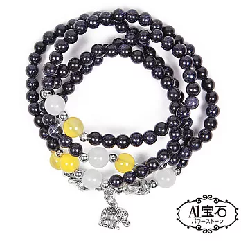 【A1寶石】吸金招財-開運化煞-藍晶沙石-招財吉象108念珠-名師指定款(含開光加持)