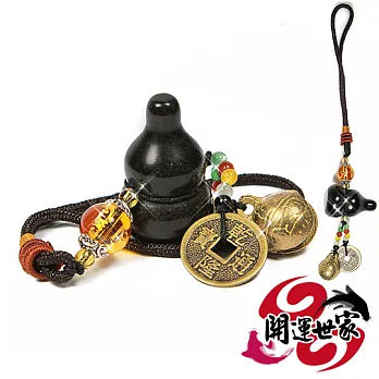 【開運世家】3A頂級-黑曜葫蘆開運銅鈴古錢掛飾/吊飾(含開光加持)