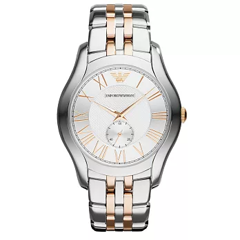 EMPORIO ARMANI 典藏雋永小秒針時刻腕錶-玫瑰金x銀
