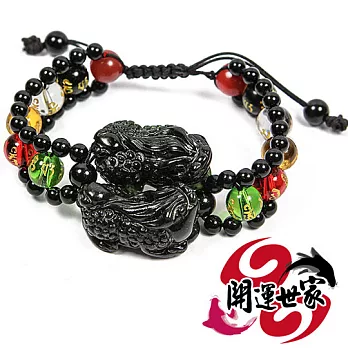 【開運世家】3A頂級-黑墨玉貔貅-旺財五行六字大明咒手排手鍊/手鏈(含開光加持)