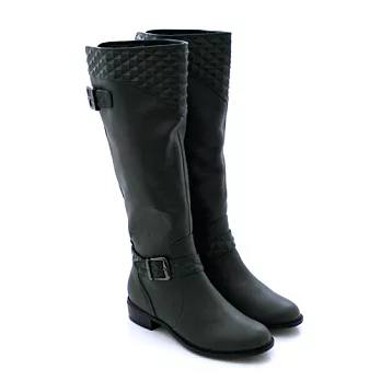 BIS-VITAL 知名設計師款-細緻立體菱格率性皮扣馬靴35綠色