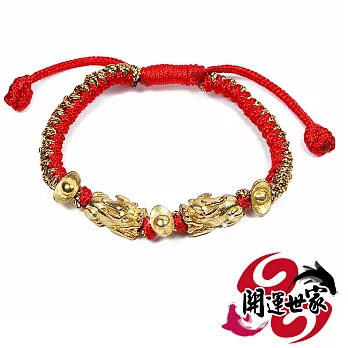 【開運世家】強力吸金守財-金色雙貔貅金紅線手鍊-三入元寶款(含開光)