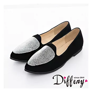 Diffeny 玩美韓流 MIT耀眼水鑽尖頭樂福鞋-黑 225