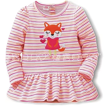 長袖小童小洋裝 肩釦 傘狀 A字裙 長版上衣 連身裙 娃娃裝-粉紅條紋小狐狸130粉紅條紋小狐狸