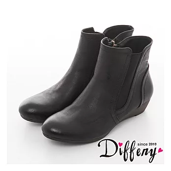 Diffeny 個性時尚 復古擦色鬆緊帶低跟短靴-黑 36